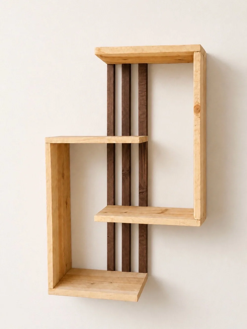 Wooden Zigzag Wall Shelf - Natural Brown